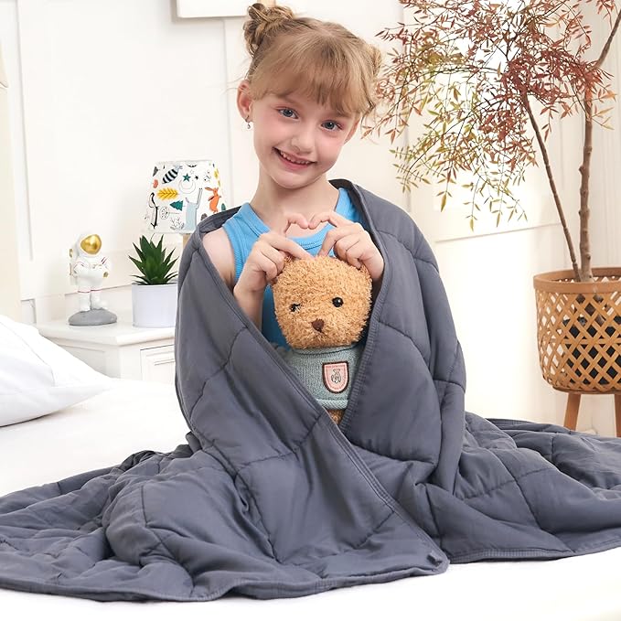 BETU Weighted Blanket (36''x48'' 3lbs Grey Small Size & 24''x29'' 5lbs Grey Weighted Lap Blanket) 2 Pieces Bundled, Cooling Heavy Blanket with Premium Glass Beads, Soft Thick Blankets for Sleep.