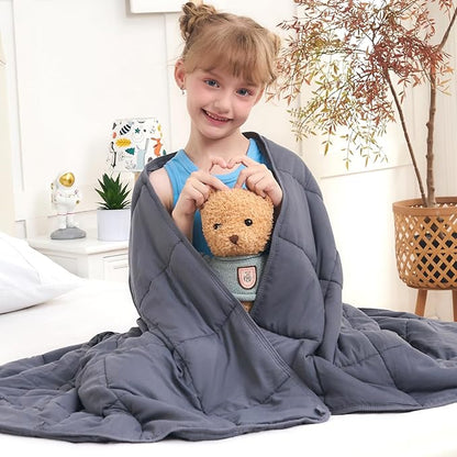 BETU Weighted Blanket (36''x48'' 3lbs Grey Small Size & 40''x60'' 7lbs Navy Blue Throw Size) 2 Pieces Bundled, Cooling Heavy Blanket with Premium Glass Beads, Soft Thick Blankets for Sleep.
