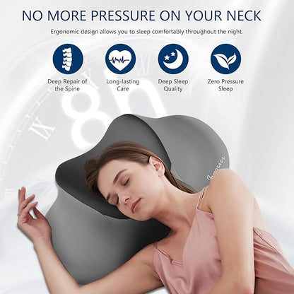 Cervical Neck Pillow for Sleeping，Ergonomic Memory Foam Pillow for Neck Pain Relief,Side Sleeper Pillows for Adults,Orthopedic Bed Pillow for Side Back Stomach Sleepers