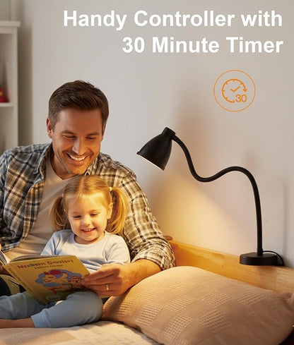 BOHON Reading Lights for Books in Bed, 5 Color 10 Brightness, Without Install Bedside Lamp, Half Hour Auto-Off Timer, Flexible Neck Wall Lamps for Bedroom Headboard Office Home (Black)