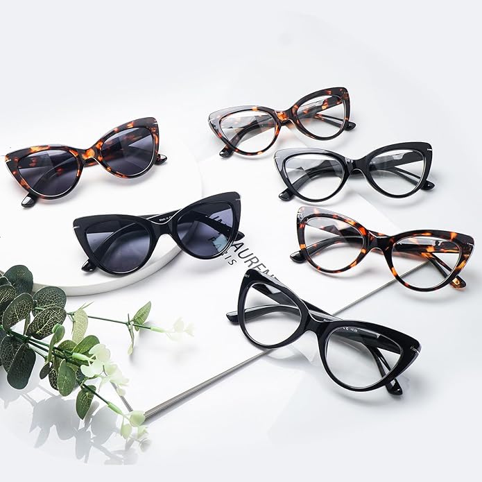 6 Pack Fashion Cat Eye Reading Glasses for Women Blue Light Blocking Oversized Spring Hinges Computer Readers
