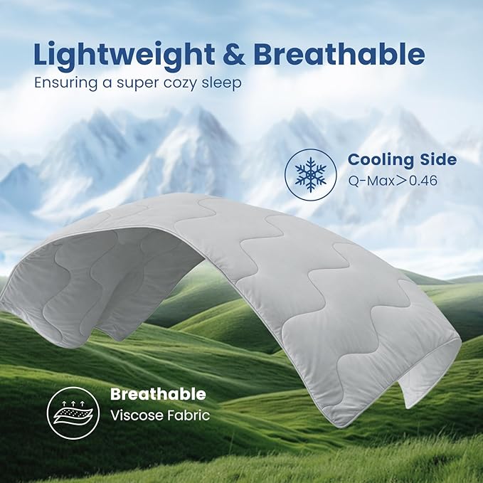 Cozy Bliss x Sorona® Viscose Natural Fiber Cooling Comforter Twin Size, Reversible Silky Smooth Cooling Blanket with Q-Max＞0.45 for Hot Sleepers & Night Sweats, Cool Grey, 68"x90"