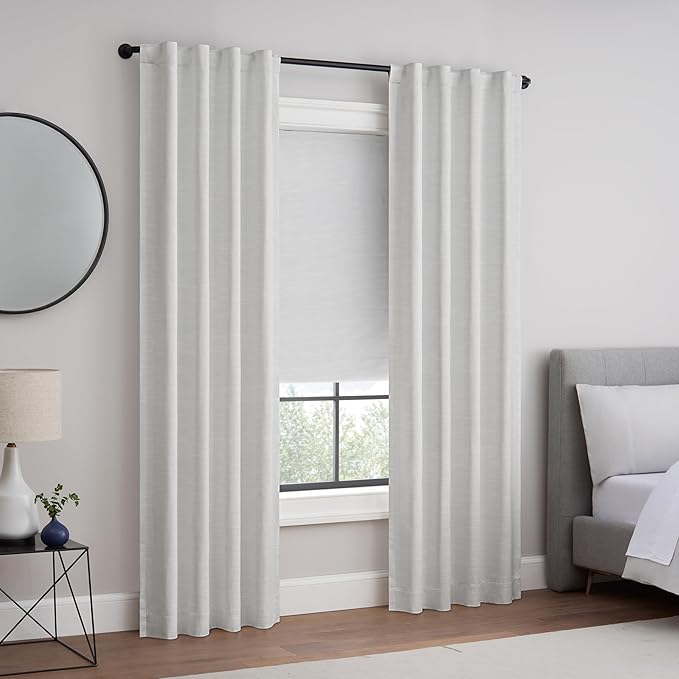 Eclipse Rozel 100% Blackout Window Roman Shade, 35 in Wide x 64 in Long, Cordless, Thermal and Noise Reducing Interior Shade Window Treatment for Home Privacy & Energy-Efficiency, White