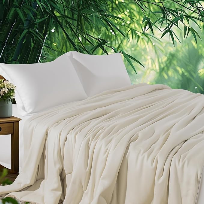 NEXHOME PRO 100% Viscose Derived from Bamboo Comforter Queen Size - Cooling & Moisture-Wicking Bedding Blanket - All Season Lightweight Design - Natural Organic Queen Duvet Insert