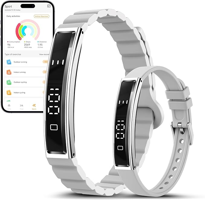 Smart Bracelet for Women Men, Health Activity Fitness Trackers, 24/7 Heart Rate, Blood Oxygen & Stress Monitor, 24H Sleep Tracker, Smart Wristband with Free APP 2 Bands, Grey
