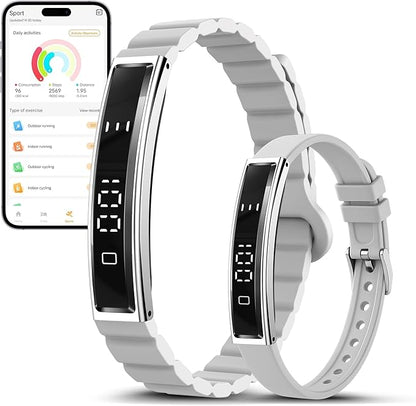 Smart Bracelet for Women Men, Health Activity Fitness Trackers, 24/7 Heart Rate, Blood Oxygen & Stress Monitor, 24H Sleep Tracker, Smart Wristband with Free APP 2 Bands, Grey