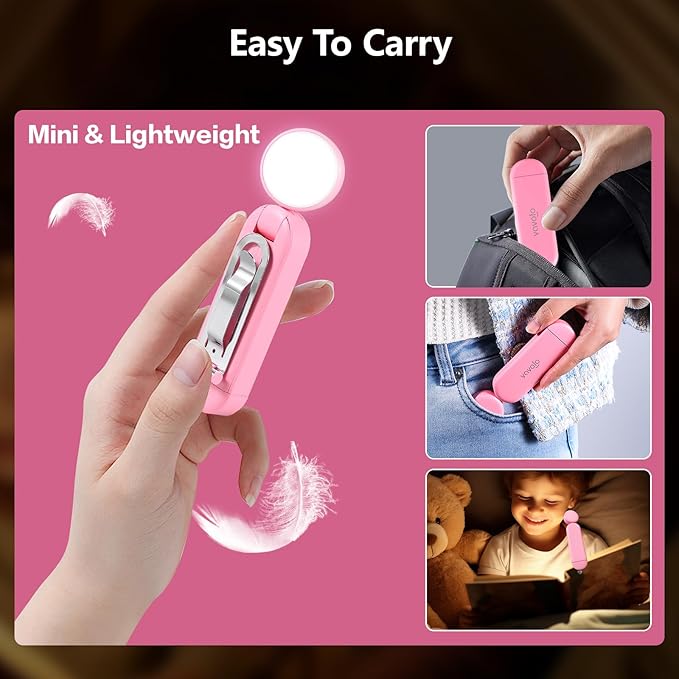 VAVOFO USB Rechargeable Blue Light Blocking Amber Clip On Bookmark Shaped Reading Light for Bookworms Reading in Bed (Pink)
