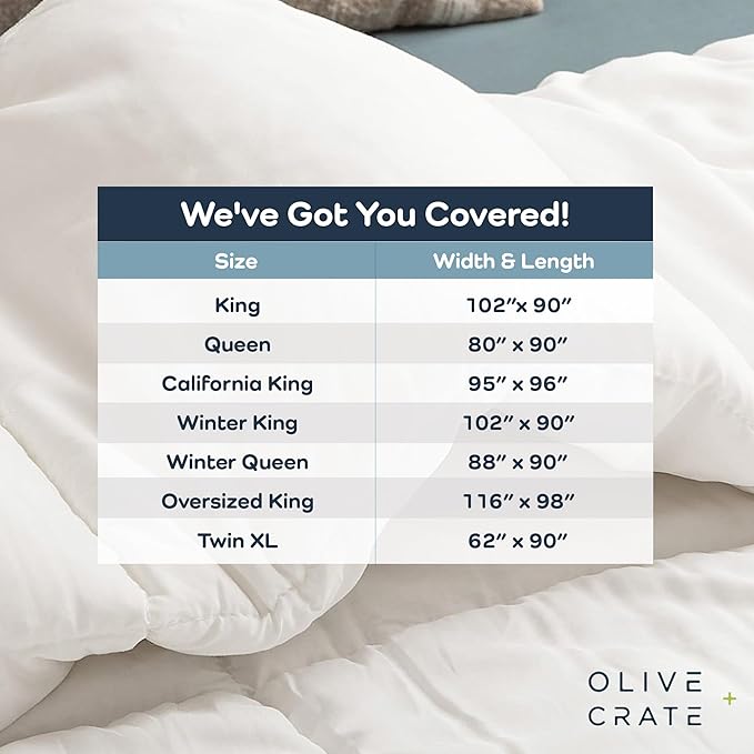 Olive + Crate 100% Viscose derived from Bamboo Comforter Outer Shell - Extra Thicker and Heavier King Size - Cooling Blanket, Hypoallergenic & Moisture Wicking Bedding - Winter Comforter (102"x90")