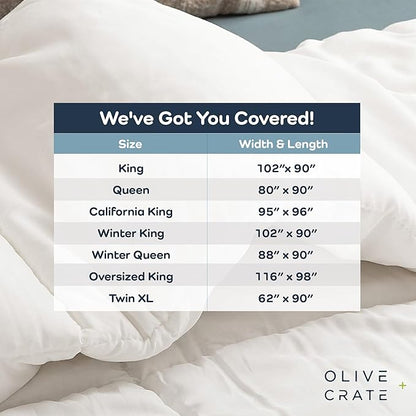 Olive + Crate 100% Viscose derived from Bamboo Comforter Outer Shell - Extra Thicker and Heavier King Size - Cooling Blanket, Hypoallergenic & Moisture Wicking Bedding - Winter Comforter (102"x90")