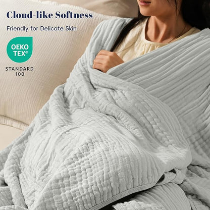 PHF Cooling Muslin Blanket King Size 104"x80", 6-Layer Lightweight Gauze Blanket Made from 35% Rayon Derived from Bamboo & 65% Cotton, Breathable & Ultra Soft Cozy for Hot Sleepers, Harbor Mist