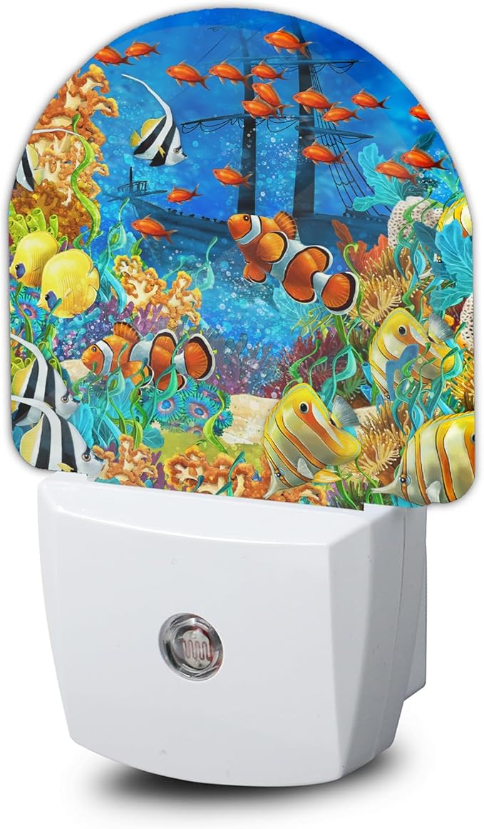 Summer Sea Night Light, Fishes Coral Nightlight Plug into Wall with Dusk to Dawn Sensor, LED Lamp Energy Saving Lights for Men Women Boys Girls,Lamp for Bedroom Bathroom Hallway