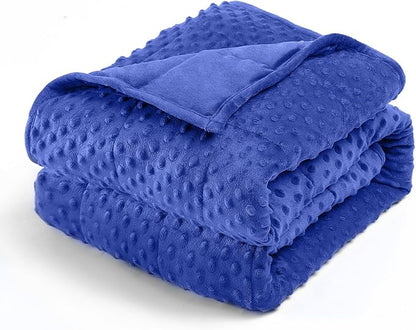 Wemore Minky Dot Weighted Blanket for Adults Queen Size 15 lbs, Soft Cozy Heavy Blanket for Bed and Couch, Breathable Blanket for All-Season with Glass Beads, Blue 60 x 80 inches
