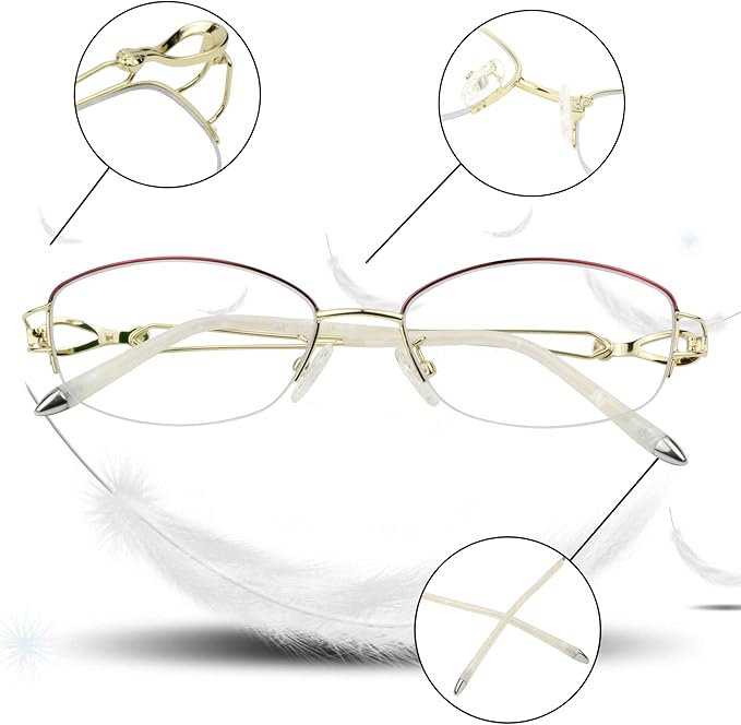 LifeArt Alloy Semi-Rimless Reading Glasses,Blue Light Blocking Glasses, Anti Eyestrain, Computer Gaming Glasses, TV Glasses for Women Men, Anti Glare (Golden, +2.00 Magnification)