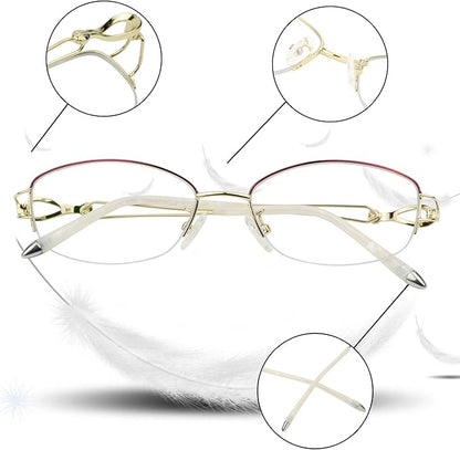 LifeArt Alloy Semi-Rimless Reading Glasses,Blue Light Blocking Glasses, Anti Eyestrain, Computer Gaming Glasses, TV Glasses for Women Men, Anti Glare (Golden, +2.00 Magnification)