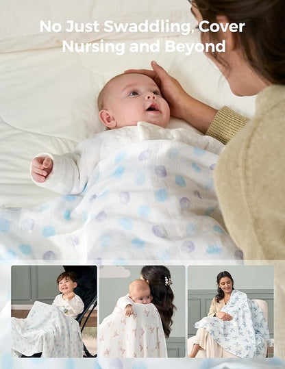 Momcozy Muslin Best Wishes Swaddle Blankets, Ultra Soft Neutral Registry Essentials, Whispering Bears & Elephants, Breathable Large 47'' x 47'' Newborn Boys Girls Receiving Blanket