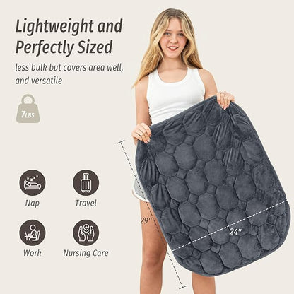 Wemore Weighted Lap Blanket 7lbs for Adults, Small Weighted Blanket for Travel, Calming, Relaxing, Napping and Sleeping, All-Season Weighted Lap Pad, Machine Washable, Dark Grey 24x29 inches