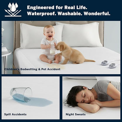 Serta Waterproof Heated Mattress Pad - Electric Bed Warmer with 10 Heat Settings, Auto Shut Off Timer, ETL Certified Electric Mattress Pad, Elastic Deep Pocket, Machine Washable, White Twin
