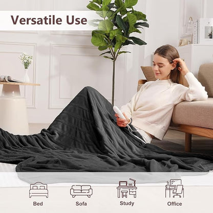 Electric Blanket Queen Heated Blanket Queen Size 84''X 90'' Soft Cozy Flannel with Dual Controller Heating Blanket of 5 Heating Level & 10 Hour Auto Off, ETL & FCC Certified, Machine Washable