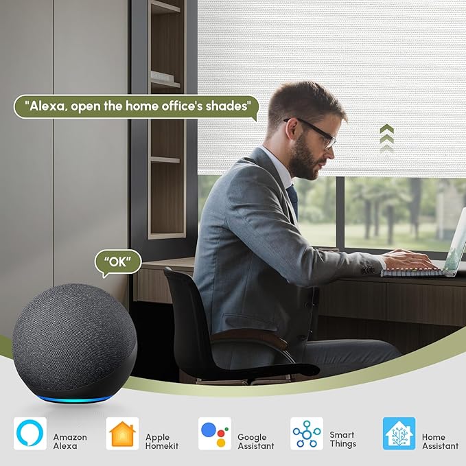 FineTell Motorized Blinds with Remote, 100% Blackout Roller Shades Compatible with Alexa,Apple Homekit,Google Home APP and Voice Control, Customized Electric Blinds (100% Blackout Dreamy White)