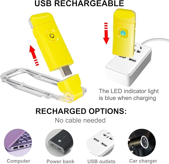 BIGLIGHT Amber Book Reading Light, LED Clip on Book Lights, Reading Lights for Books in Bed, Small Book Light for Kids, USB Rechargeable, 2 Brightness Adjustable for Eye Protection, Yellow