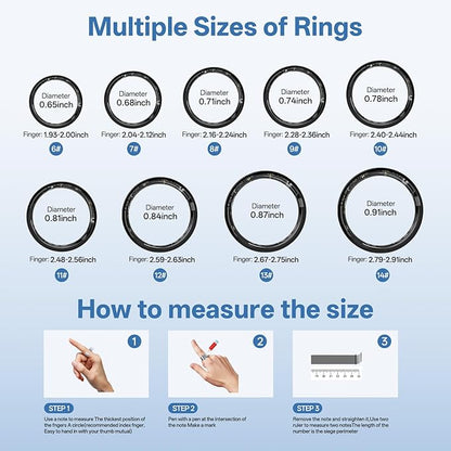 Smart Ring for Women Men, Health Fitness Tracker Ring with Heart Rate/Sleep Tracker/Blood Oxygen/HRV/Stress/Calorie/Steps, IP68 Waterproof for iOS & Android, No APP Fees(Black,7#)