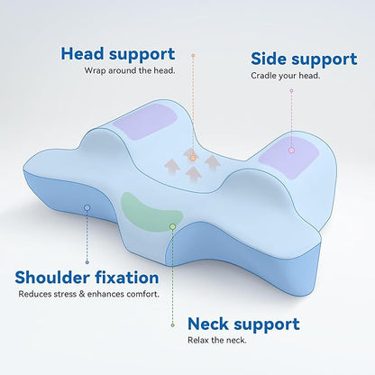 AM AEROMAX Back Sleep Training Pillow Standard Size – Ergonomic Memory Foam for Back Sleepers, Improves Posture, Reduces Neck & Shoulder Pain, Breathable Washable Blue Cover