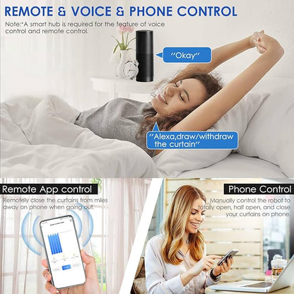 Automatic Curtain Rod Opener, Smart Home Curtain Robot with Remote Voice Control, Easy to Install, Sensor Enabled for Temperature and Light (U-rail Type Pack of 1)