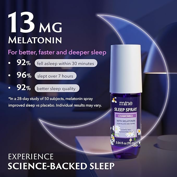 Chamomile Inspired Sleep Spray with Melatonin - Relaxing Gifts for Teen Girls and Women – Natural Pillow Mist for Sleep, Self Care Bedtime Spray, Lavender & Cedarwood Blend