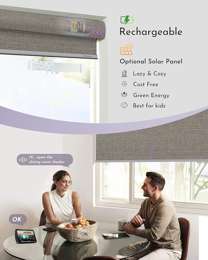 Graywind Motorized 100% Blackout Roller Shades Compatible with Alexa Google via Hub Window Blinds Remote Control Rechargeable Battery Motor with Valance for Smart Home and Office (Grey Brown)