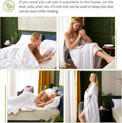 Dornroscn Cooling Viscose Made from Bamboo Weighted Blanket Queen Size Heavy Blanket 17Lbs 60"×80" Blnket for Adult 100% Rayon with Premium Glass Beads (White, 60"X80"| 17lbs)
