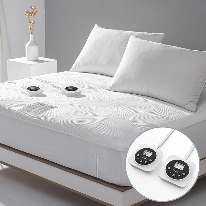 King Size Electric Heated Mattress Pad - Bed Warmer with Memory & Preheat Functions, 12 Heat Settings Dual Control for 1-12 Hours Auto Off, Lighted Button