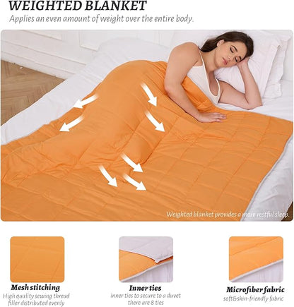 Weighted Blanket 12lbs Twin Size Orange Grey 48"x72"for Adults Heavy Blanket are Comfortable and Cozy