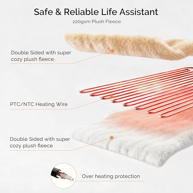 Heated Blanket Electric Blanket Twin 62"x84" Fast Heating Electric Blanket with 10 Heat Levels & 10 Hours Auto-Off Overheat Protection Cozy Soft Flannel Heated Throw Blanket