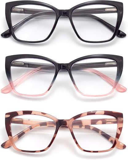 3-Pack Reading Glasses for Women, Oprah Style Frame Spring Hinge Readers Blue Light Blocking Glasses