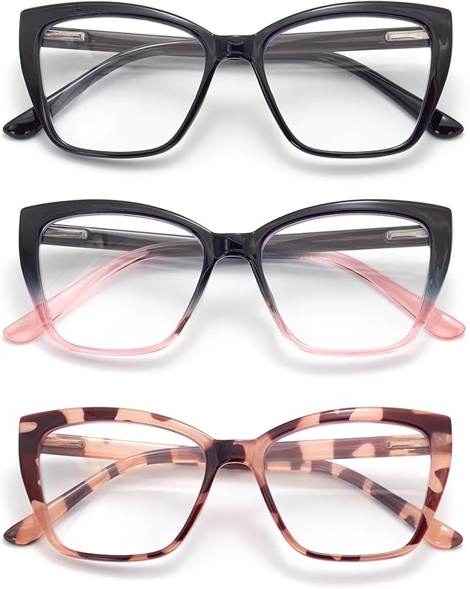 3-Pack Reading Glasses for Women, Oprah Style Frame Spring Hinge Readers Blue Light Blocking Glasses
