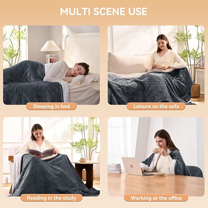 Heated Blanket Throw Electric Blanket 50''x60'' Heating Blanket with 9 Heating Levels 10 Timer Modes Auto-Off Fast Heating Overheat Protection ETL Certified Machine Washable Gift