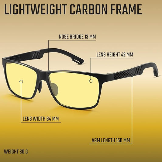 Carbon Blue Light Blocking Glasses Men for Computer, Gaming, Metal Frame Green Light Protection Night Driving Glasses for Man