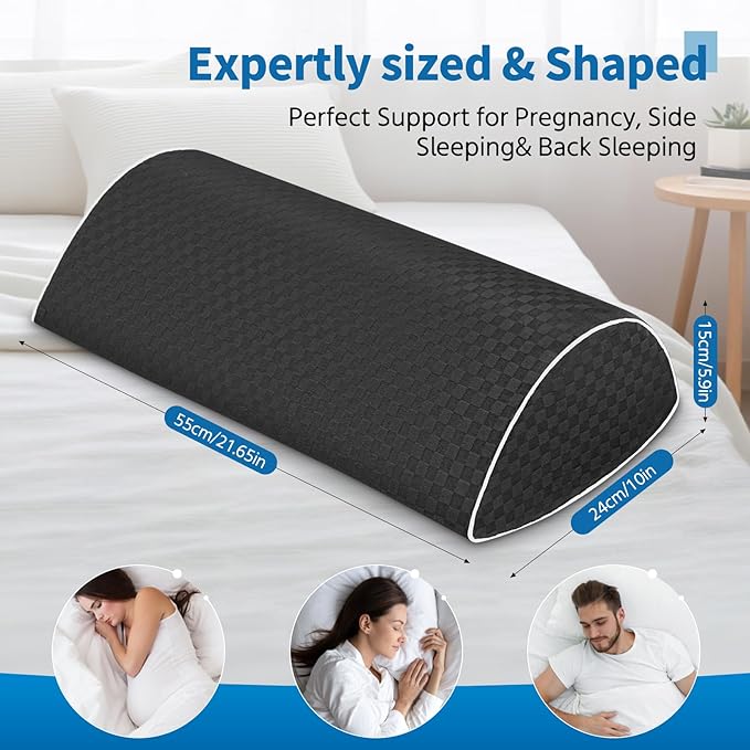 Knee Pillow for Back Sleeping – Ergonomic Memory Foam Cushion for Hip & Back Pain Relief – Leg Wedge Pillow for Spinal Alignment – Support for Side & Back Sleeping, Machine Washable Cover (Black)
