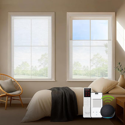 ZSTARR Motorized Skylight Shades Blackout Cellular Honeycomb Electric Blinds with Solar Panel Cordless Rechargeable with Remote for Roof and Slanted Windows Custom Size (Sheer White Metal)