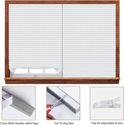 Window Blinds Cordless No Drill Cut to Size Clip On Stick On Self Adhesive Temporary Blinds Pleated Paper Blinds for Windows Doors Shades for Home Nursery Bedroom Kitchen Bathroom