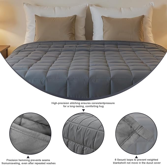 Weighted Blanket for Adults, Grey Cooling Heavy Blanket for Sleeping Perfect for 190-210 lbs, Queen Size Breathable Blanket with Premium Glass Bead, Machine Washable (60" x 80" 20lbs)