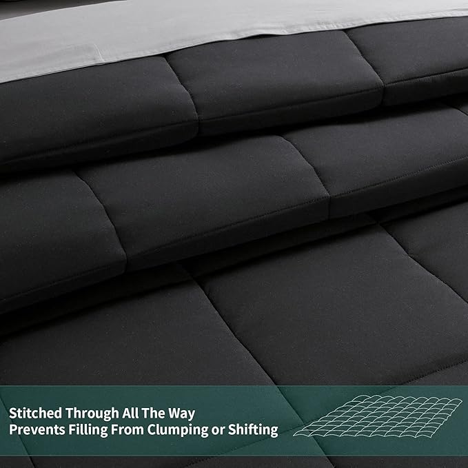 HOMBYS Oversized King Comforter 128x120, Lightweight Quilted Down Alternative Duvet Insert for All Season,Black,8 Corner Tabs