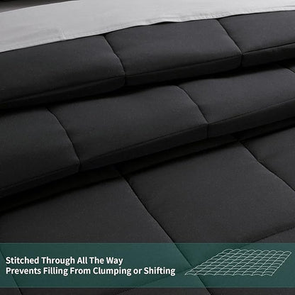 HOMBYS Oversized King Comforter 128x120, Lightweight Quilted Down Alternative Duvet Insert for All Season,Black,8 Corner Tabs