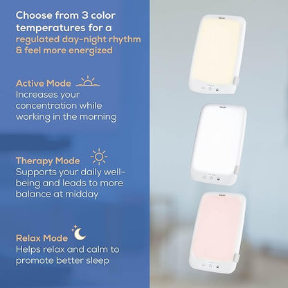 Beurer TL35 Light Therapy Lamp with 10,000 Lux LED with 3 Color Temperatures, 4 Dimmer Levels, Timer, Auto Switch-Off, and Adjustable Stand for Home, Office, or Travel