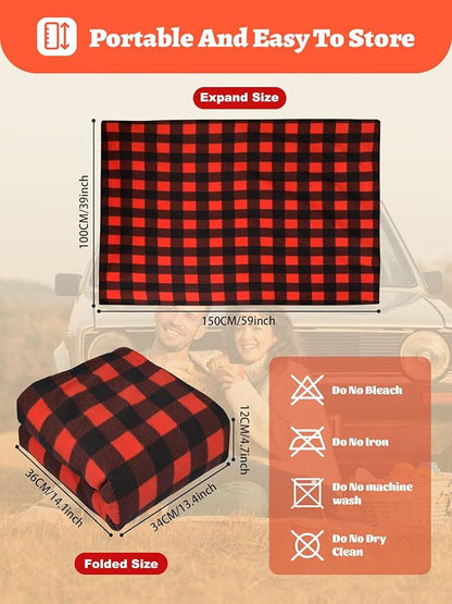 12V Car Heated Blanket 59"x39"Portable Heated Blanket for Travel with 4 Heating 4 Timing Settings Soft and Comfortable for Car SUV Camping (Black&Red)