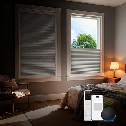 ZSTARR Motorized Skylight Shades Blackout Cellular Honeycomb Electric Blinds with Solar Panel Cordless Rechargeable with Remote for Roof and Slanted Windows Custom Size (Blackout Frost White)