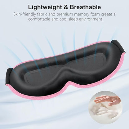 Gritin 100% Blackout Sleep Eye Mask for Women Men,Zero Eye Pressure Sleeping Mask-Ergonomic Design 3D Cutout Eye Movement and Eyelash Friendly Night Blindfold,Ultra Soft&Comfortable for Sleeping-Pink