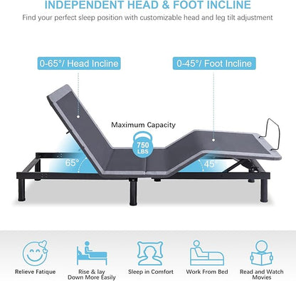 MUUEGM Adjustable Bed Frame Base Full with Massage 3 Modes,Wireless Remote Control,Ergonomic Motorized Head and Foot Incline,Zero Gravity,Anti-Snore,USB Ports,Easy Assembly,Nightlight,Memory Pre-Sets