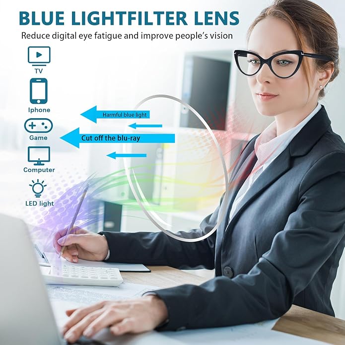 6 Pack Fashion Cat Eye Reading Glasses for Women Blue Light Blocking Oversized Spring Hinges Computer Readers