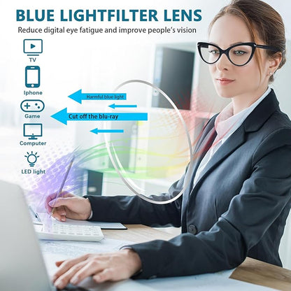 6 Pack Fashion Cat Eye Reading Glasses for Women Blue Light Blocking Oversized Spring Hinges Computer Readers